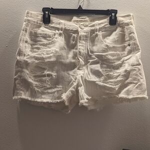 American Eagle distressed white shorts